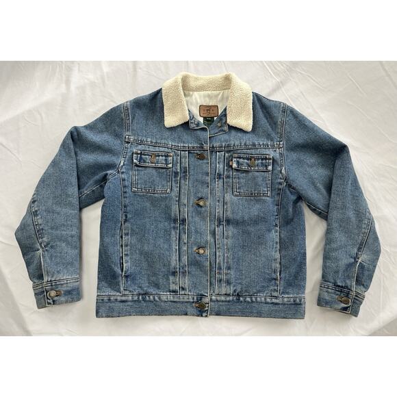 Vintage 90s Ralph Lauren Denim Sherpa Trucker Jacket Women’s Size Petite Medium - Picture 1 of 13